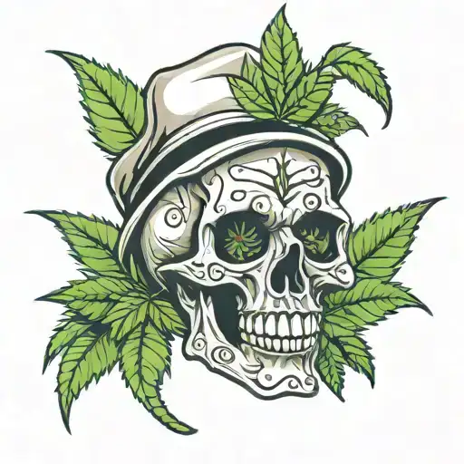 skull with marijuana tattoo design idea