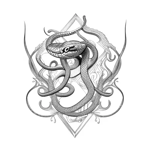 snake on sword with butterfly  tattoo design idea