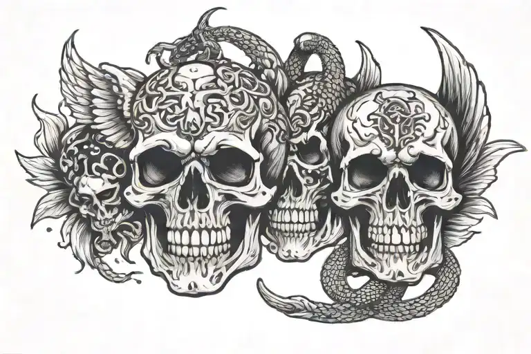 skull, angel, good vs evil, snakes chest tattoo tattoo design idea