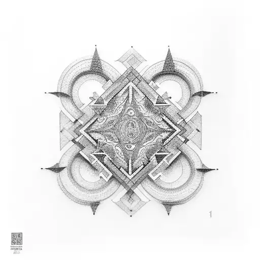 A dotwork tattoo of a intricate labyrinth with hidden symbols related to protection services, inspired by the client's interest in puzzles tattoo design idea