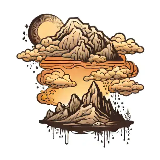 Mountain sky clouds and rain tattoo design idea