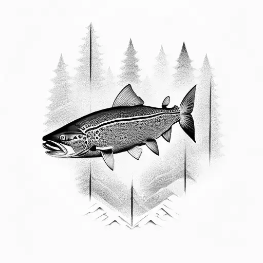 brown trout mountains tattoo design idea