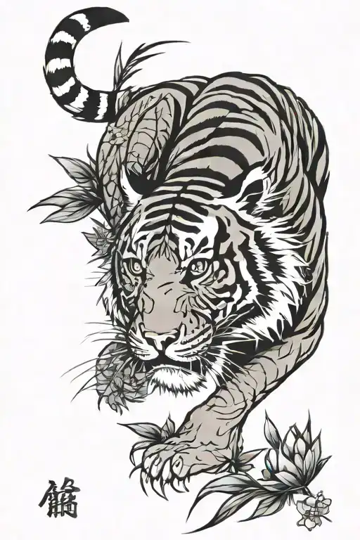 Japanese style tiger with bamboo around it  tattoo design idea