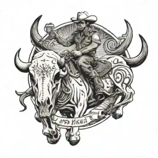 man riding bull skull with words saying not my first rodeo  tattoo design idea