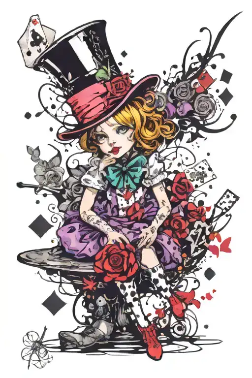 Alice in wonderland and the mad hatter purple and black tattoo design idea