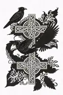 Celtic crosses with raven and tree of life with the letters P tattoo design idea