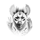 Hyena and Quetzal bird portraits but they are looking opposite directions and they are blended tattoo design idea