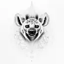 Hyena and Quetzal bird portraits but they are looking opposite directions and they are blended tattoo design idea