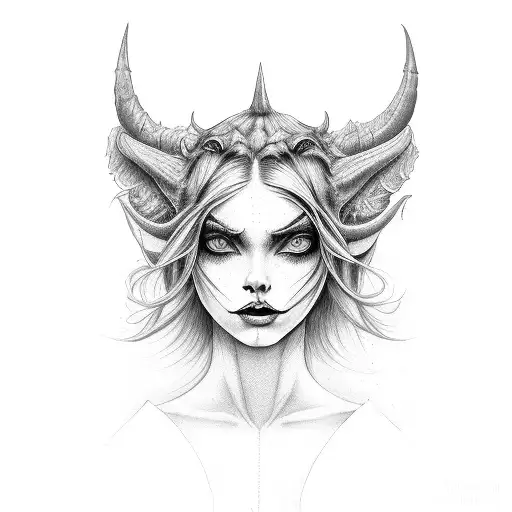 girl with devil face tattoo design idea