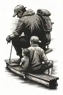 father and son sitting on dock fishing  tattoo design idea