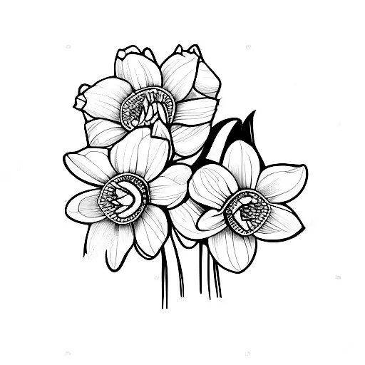 bouquet of 1 daffodil flower 1 daisy flower and 1 aster flower tattoo design idea