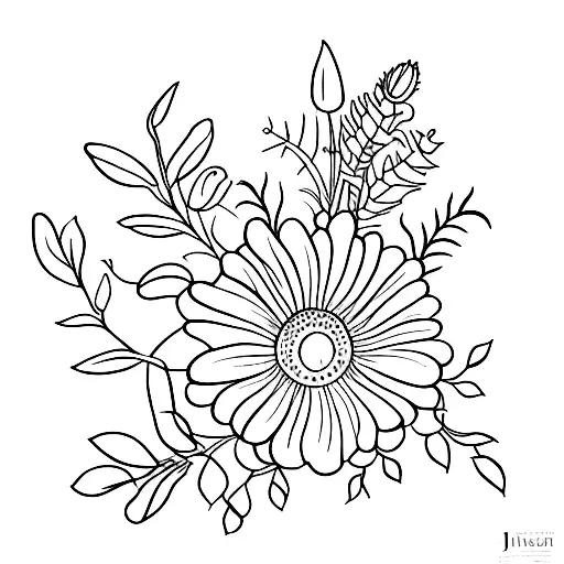 September, march, and April birth month flower bouquet  tattoo design idea