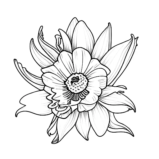 bouquet of 1 daffodil flower 1 daisy 1 aster  tattoo design idea