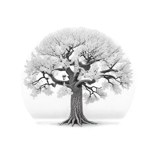 Apple tree leaning with wood support tattoo design idea