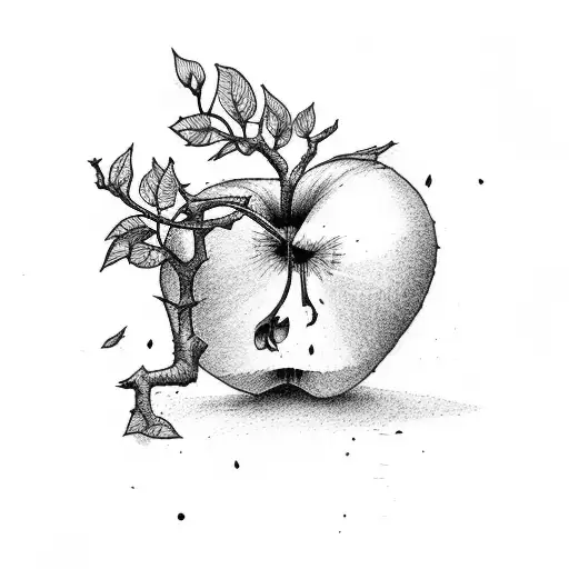 small apple tree with leaning over with wood support tattoo design idea