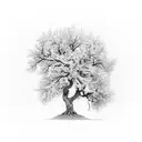 Apple tree leaning with wood support tattoo design idea