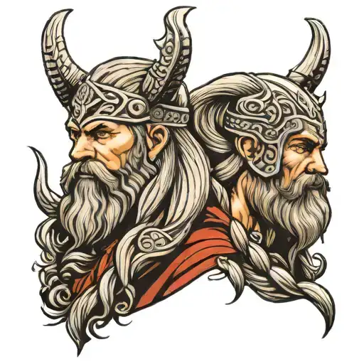 Odin and Thor viking with beard tattoo design idea