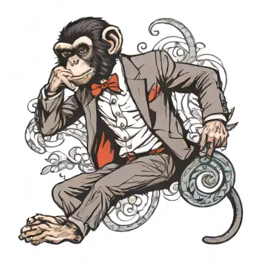 I would like a monkey wearing suit pants that are too big for him around the waist but are too short for his legs.   tattoo design idea