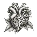 A realistic mechanical heart with the initials of your fallen grandfather engraved on it, representing the love and memories you hold dear tattoo design idea