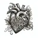 A realistic mechanical heart with the initials of your fallen grandfather engraved on it, representing the love and memories you hold dear tattoo design idea