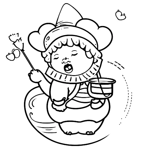 Chubby baby princess holding a pot of honey tattoo design idea