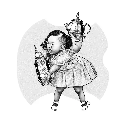 Chubby baby princess holding a pot of honey tattoo design idea