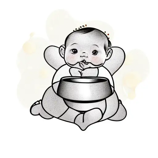 Chubby baby princess holding a pot of honey tattoo design idea