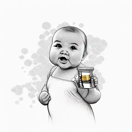 Chubby baby princess holding a pot of honey tattoo design idea