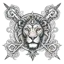 lion with cross in eye and phrase "child of god" tattoo design idea