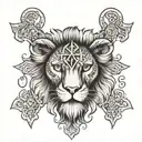 lion with cross in eye and phrase "child of god" tattoo design idea