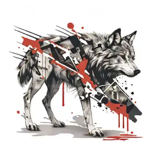 wounded wolf tattoo design idea