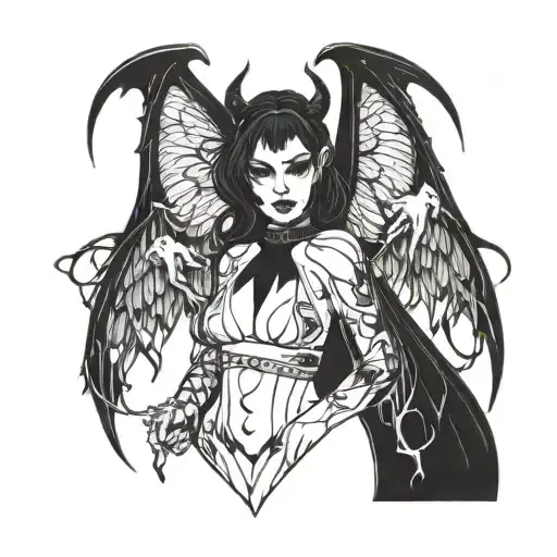 a goth girl with devil wings tattoo design idea