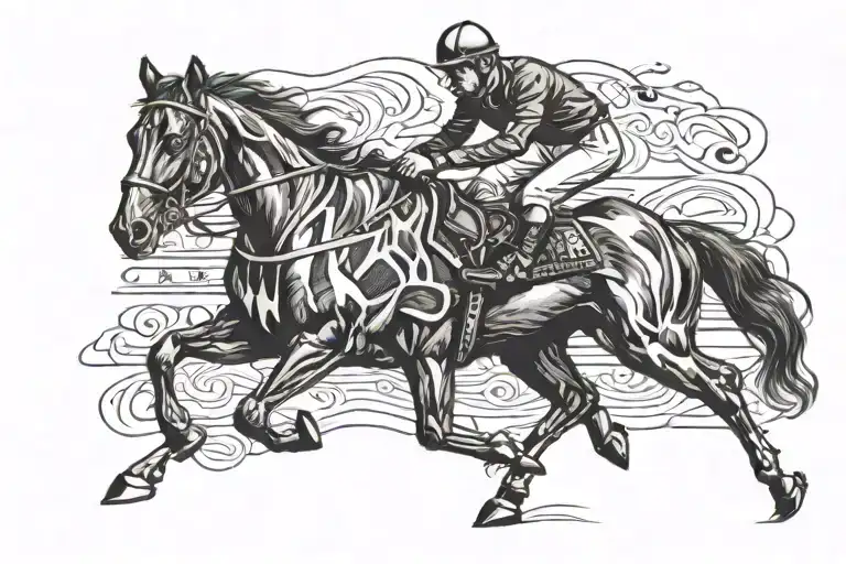A majestic horse racing towards the finish line, with the name 'George Alexander Simpson' subtly incorporated into the design tattoo design idea