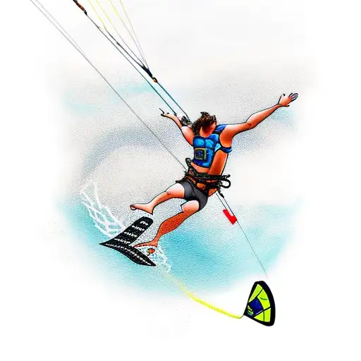 Kitesurfer jumping in front of a big sunset tattoo design idea