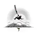 Kitesurfer jumping in front of a big sunset tattoo design idea