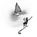 Kitesurfer jumping in front of a big sunset tattoo design idea