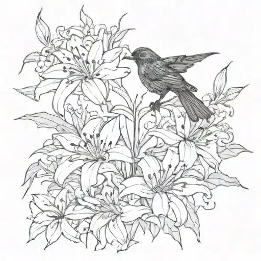spider lilies, crow tattoo design idea