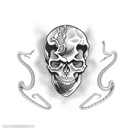 skull with snake tattoo design idea