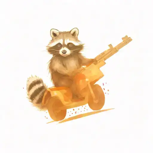 standing raccoon riding a pwc with an ar 15 in hand tattoo design idea