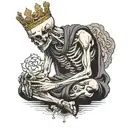 Skeleton Monk Sitting Down, Meditating, Facing Forward With A Crown On His Head tattoo design idea