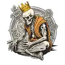 Skeleton Monk Sitting Down, Meditating, Facing Forward With A Crown On His Head tattoo design idea