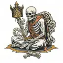 Skeleton Monk Sitting Down, Meditating, Facing Forward With A Crown On His Head tattoo design idea