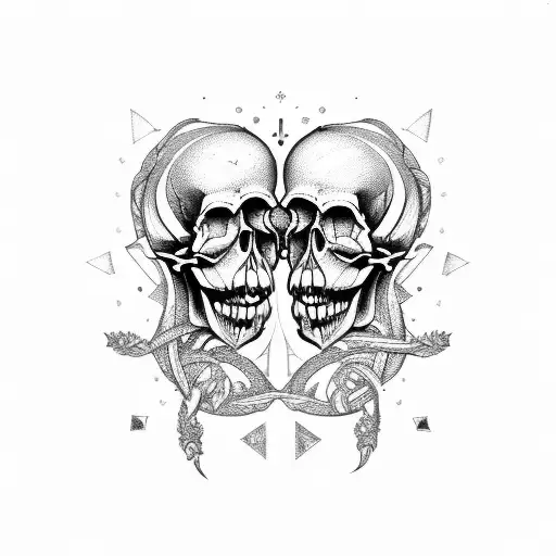 twin skull gemini tattoo design idea
