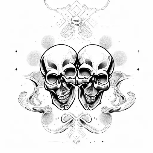 twin skull gemini tattoo design idea