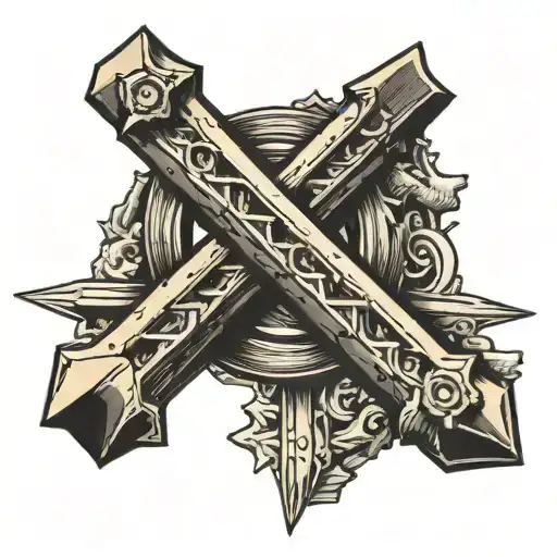 crossed railroad spikes tattoo design idea