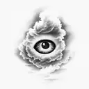 An eye surrounded by clouds tattoo design idea
