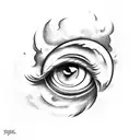 An eye surrounded by clouds tattoo design idea
