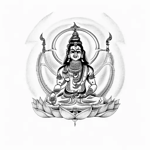 shiva hindu god blessing his son and his son chanting mantra which is in Brahmini script for forearm  tattoo design idea