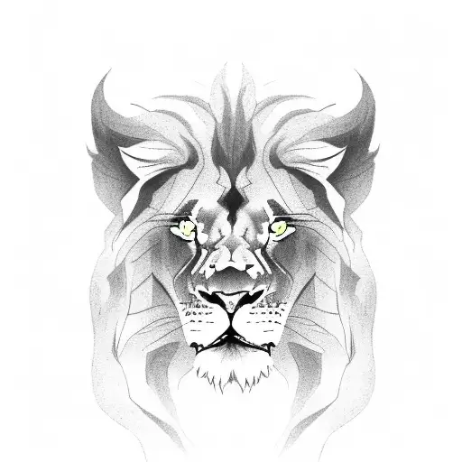 lion half face black with green eye and half face white with red eye tattoo design idea
