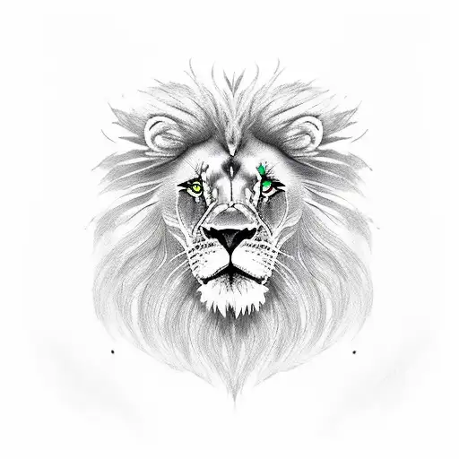 lion half face black with green eye and half face white with red eye tattoo design idea